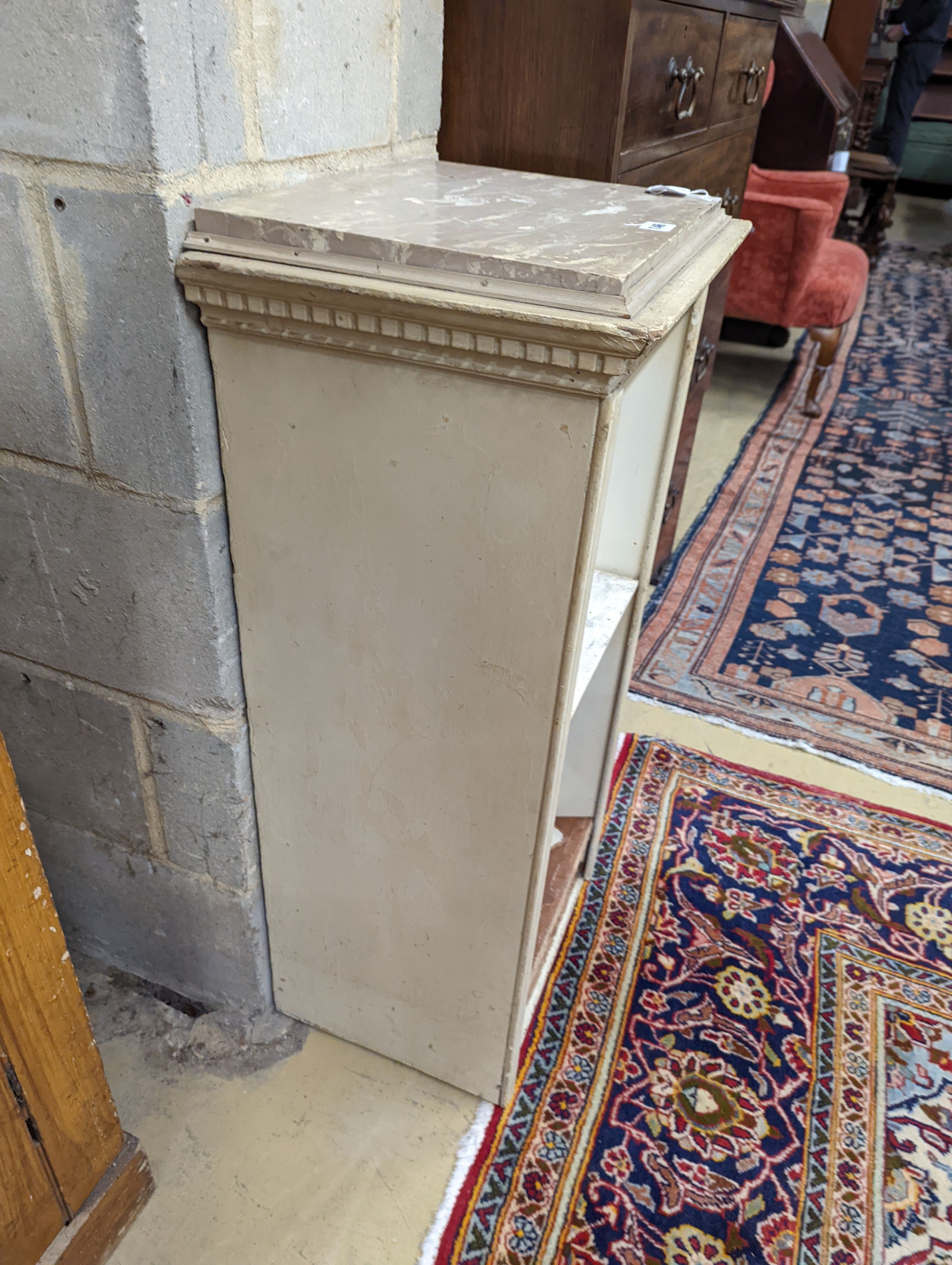 A faux marble topped painted two-tier cabinet, width 43cm, depth 32cm, height 88cm